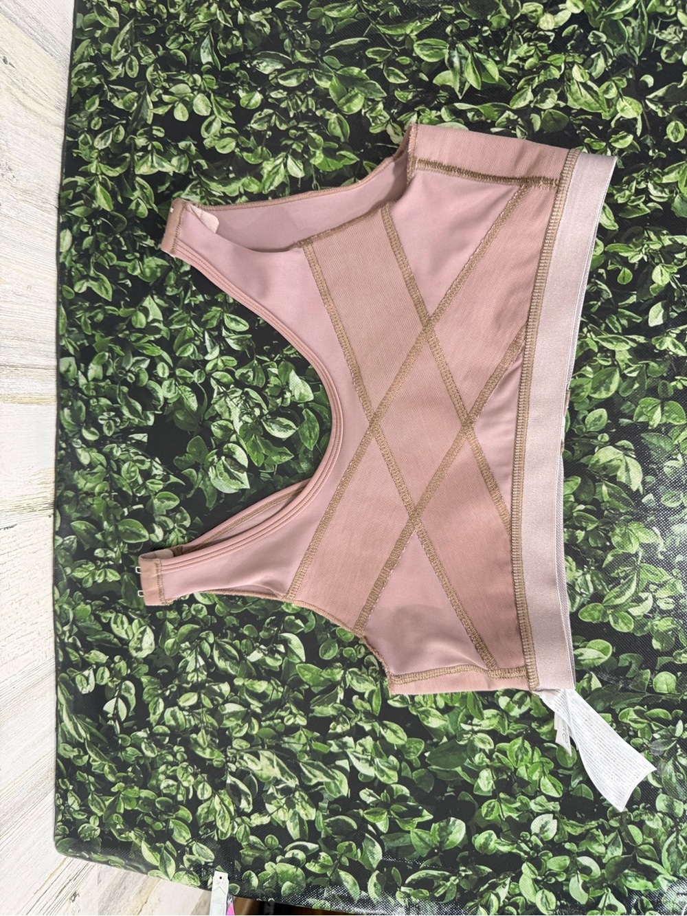 Rose Dust Seam-Detail Sports Bralette with Metallic Stitching